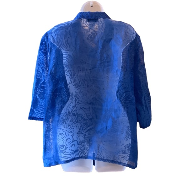 Draper’s and Damon’s Blouse Jacket Blue Button Down Semi Sheer Size PXL - Picture 3 of 6